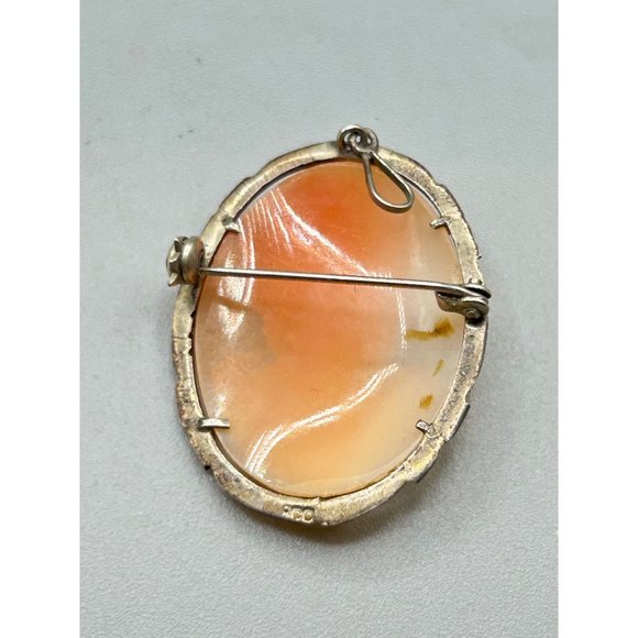Silver 800 Genuine Carved Shell Cameo Brooch Pendant Vintage Facing Left Cameo - Picture 6 of 8